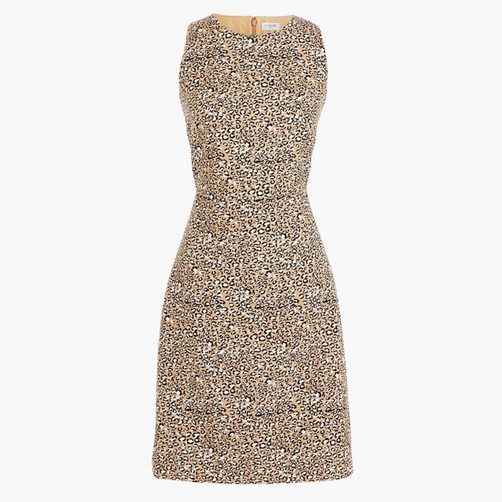 J. Crew Tan Micro Leopard Cheetah Sleeveless Sheath Dress 8 L6933 Cotton